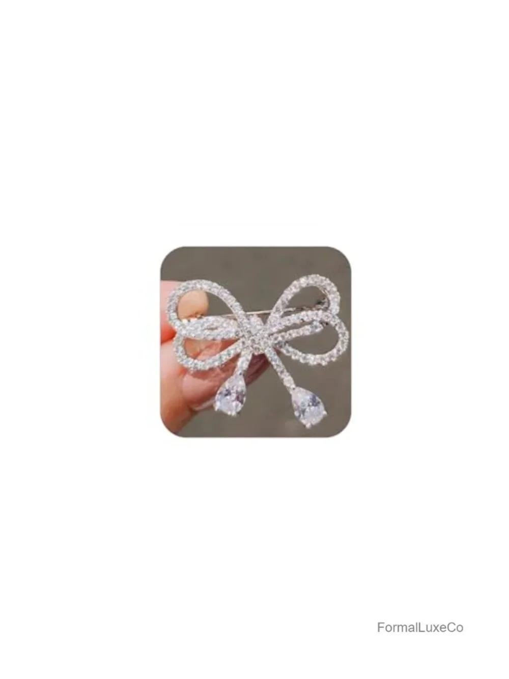 Silver Cubic Zirconia Bow Brooch Pin, Rhinestone Bling Bowknot, Retro Jacket